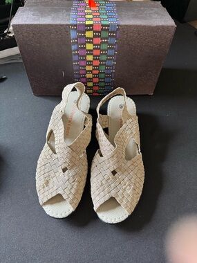 bernie mev. Beige Woven Slingback Sandals